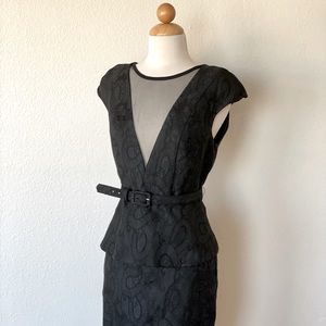 Sexy black “Eva Franco” cocktail dress with Sheer Plunging Neckline